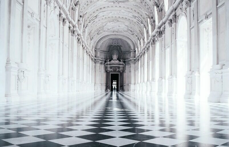 one-point perspective photography of building's interior